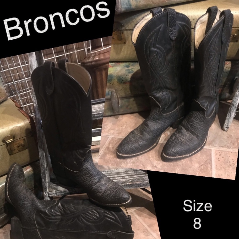 Black leather BRONCOS western boots size 8